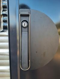 Photo by Meg. Mar 2024 - Door Lock with Barrel & Keys - Right-Hand Hinge, Viewed from Outside - Suits Milenco Columbia Doors