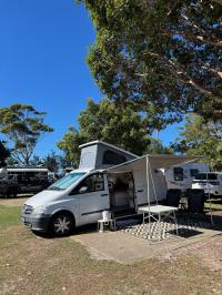 Photo by Kate From NSW. We are still working on the placement of the awning on our van, it does the job but it is in the way of the sliding door.. Apr 2025 - Fiamma CaravanStore Bag Awning - 2.55m / 2.25m Projection - Royal Grey
