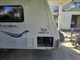 Photo by Jay From NSW. 3. Hole cut for new hatch. May 2025 - Coast RV Access Door 3 - White / 355 x 521mm Cut-Out