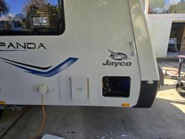 Photo by Jay From NSW. 2. Old hatch removed. May 2025 - Coast RV Access Door 3 - White / 355 x 521mm Cut-Out