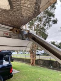 Photo by Neil From NSW. Aug 2025 - Left-Hand Awning Leg Knuckle - White / Grey - Suits 4.5-6m Fiamma Elegance XL-L, F45 Plus L, F45 i L & F45 Ti L Awnings