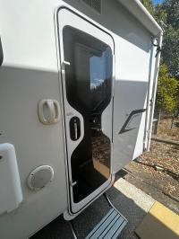 Photo by Jose From VIC. I had to buy a hinge kit as the plastic bushes break when replacing the old door. Feb 2026 - Outer Glass Door Panel - Right-Hand Hinge / Viewed from Outside - Suits Dometic CaraD 600 Caravan Doors