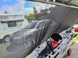 Photo by Kathryn From NSW. Feb 2026 - Aussie Traveller Sunblocker Screen - Black - 4400 x 1950mm - Suits 4.5m Cassette Awnings