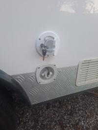 Photo by David. Mar 2026 - Camec One-Key Lockable Water Filler - Right-Hinged / White / 25mm Outlet / 10mm Breather