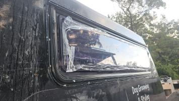 Photo by Sharon From QLD. Apr 2026 - Aussie Traveller Single-Hopper Wind-Out Window - Black Frame - 380mm H x 1524mm W