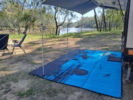 Photo by Brad. Apr 2026 - Affordable Camping Mats Recycled Polypropylene Annex Mat - Morning Surf / Aqua & Black - 4 x 2.4m - Reversible