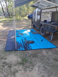 Photo by Brad. Apr 2026 - Affordable Camping Mats Recycled Polypropylene Annex Mat - Morning Surf / Aqua & Black - 4 x 2.4m - Reversible