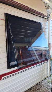 May 2026 - Aussie Traveller S4 Window with Integrated Blind & Flyscreen - Black Frame / 900mm H x 900mm W