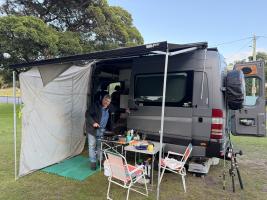 Photo by Frank From NSW. Aug 2026 - Fiamma F45s Wall-Mount Awning - 3m - Deep Black Case / Royal Grey Fabric - 2.5m Projection