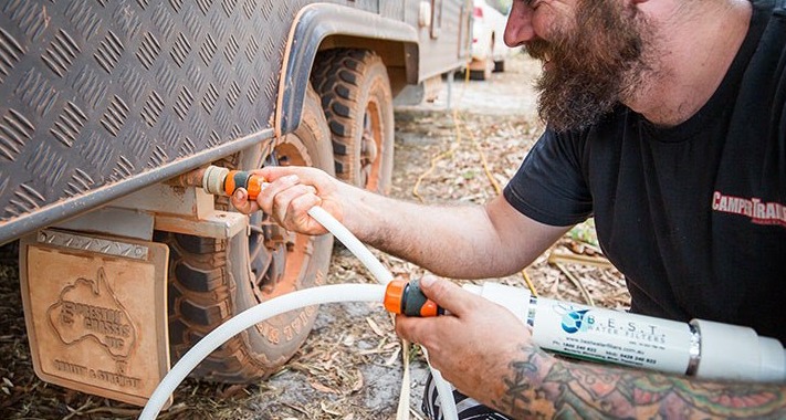 Caravan drinking water filter installation