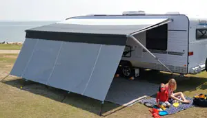 Caravan privacy screen, mat and awning guide