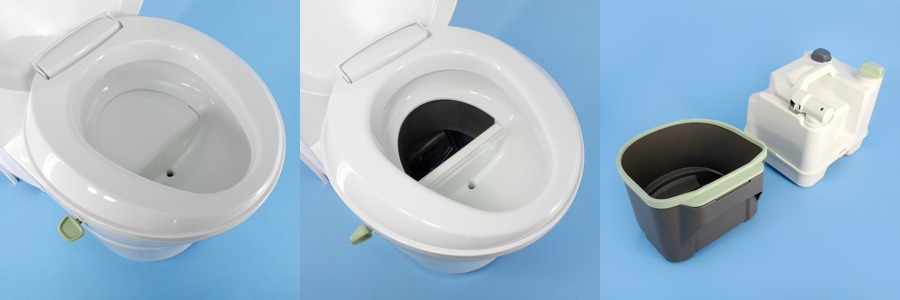 Thetford separation toilet with removable rear tank access