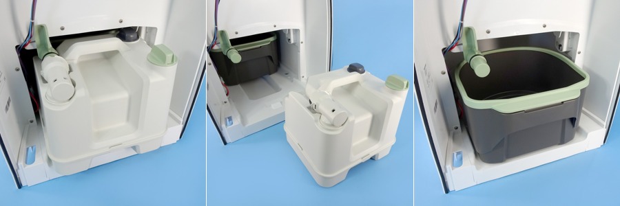 Thetford separation toilet components and cassette-style access