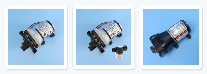 Three popular 12V caravan water pump options shown side by side