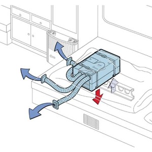 Under-bunk air conditioner installed in a caravan