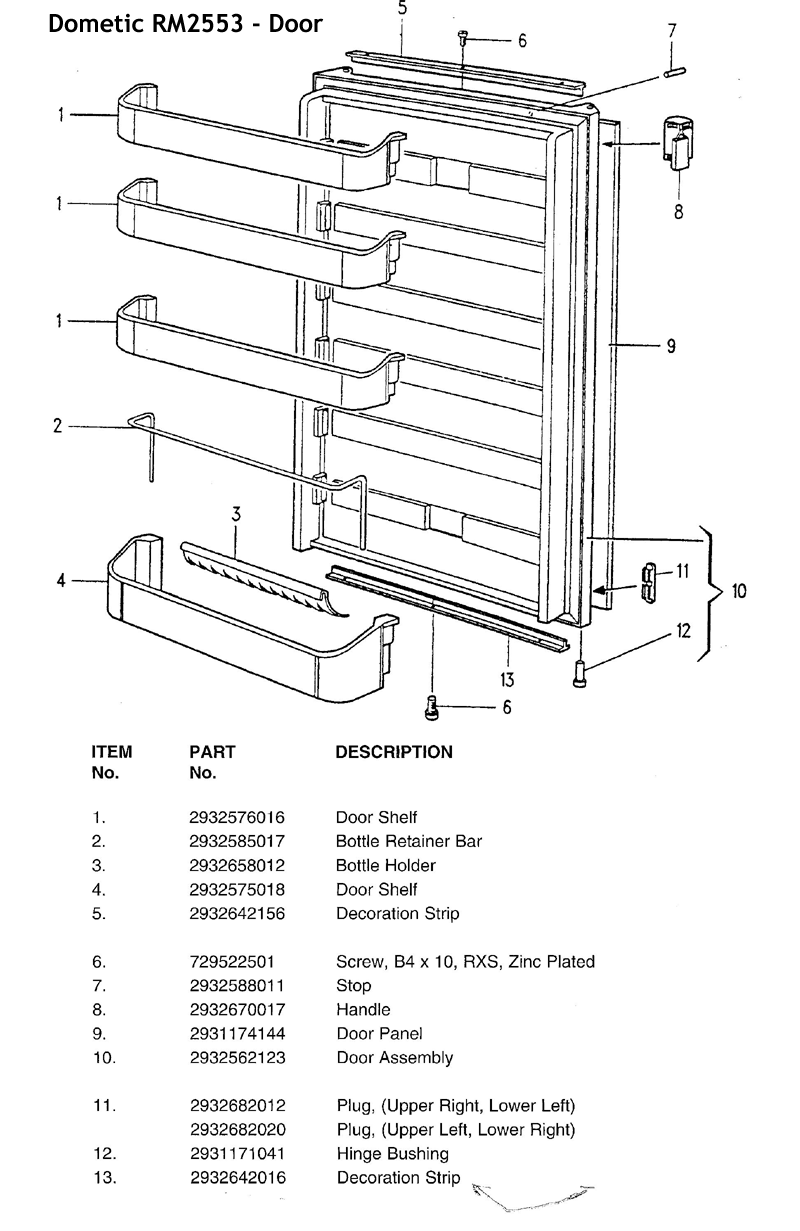 CaravansPlus Spare Parts Diagram RM2553 Fridge Door BEIGE Trim