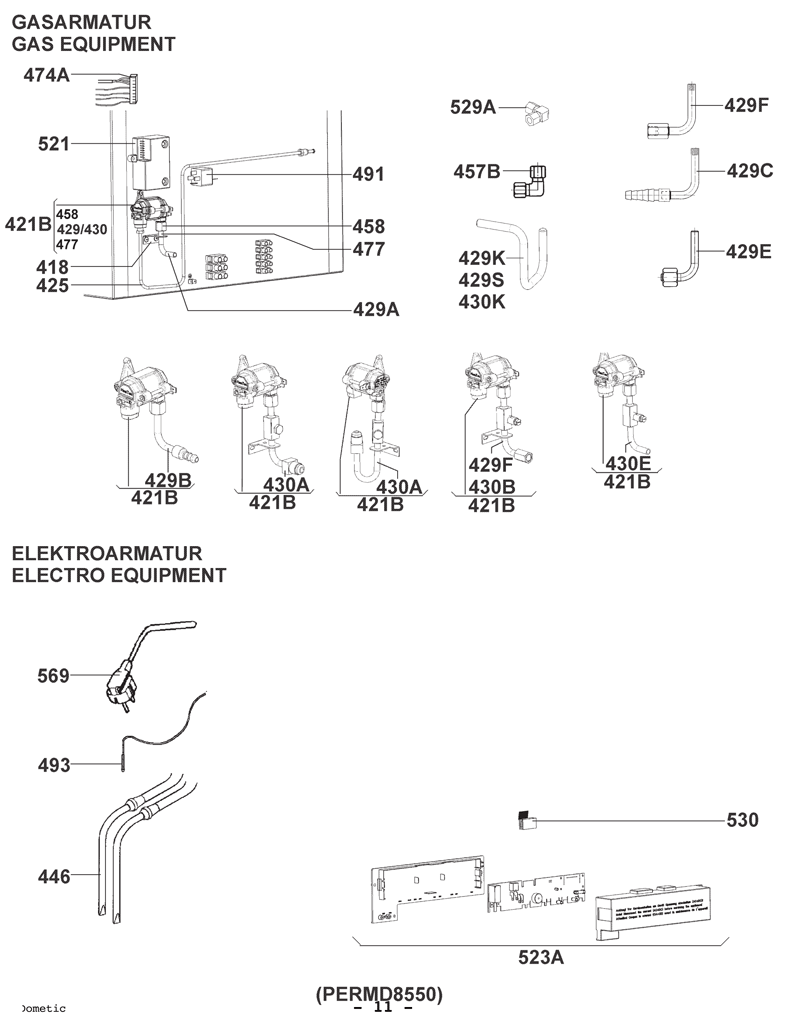 CaravansPlus | Spare Parts Diagram - RMD 8551 Gas Components waeco reverse camera wiring diagram 