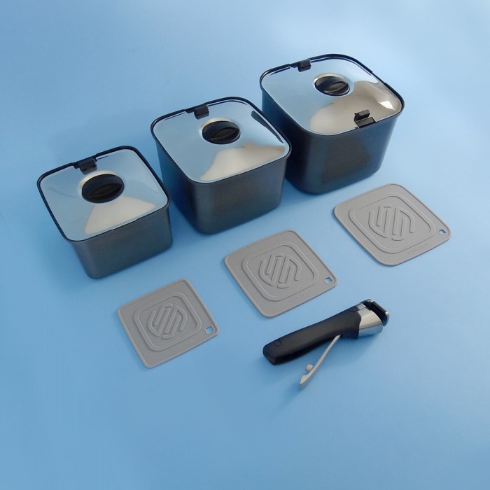 CaravansPlus SmartSpace Cookware Set of 3 Stacking Teflon Coated Pots