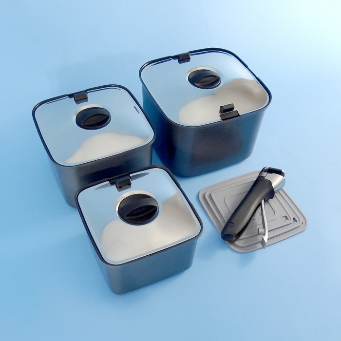 CaravansPlus SmartSpace Cookware Set of 3 Stacking Teflon Coated Pots