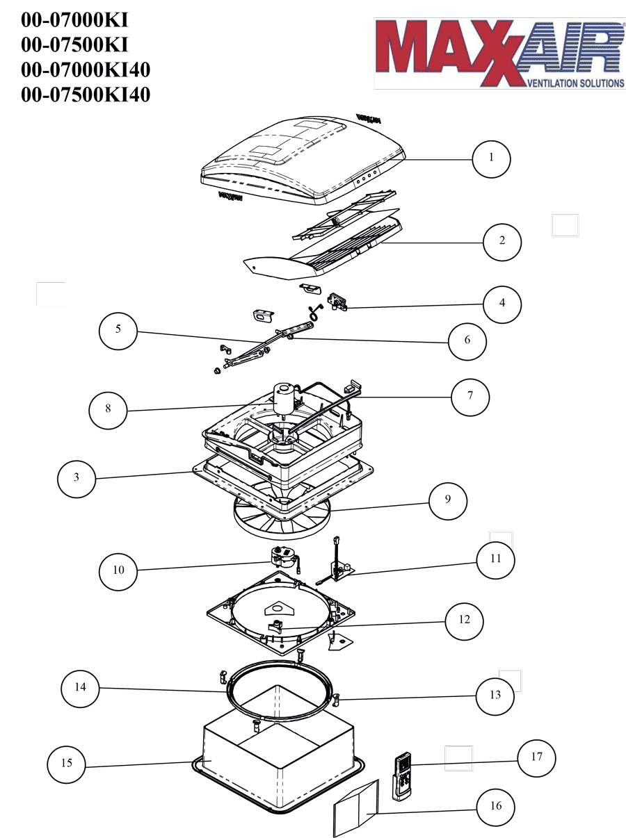 Spare Parts Diagram - MaxxFan 7000KI / 7500KI Roof Vent