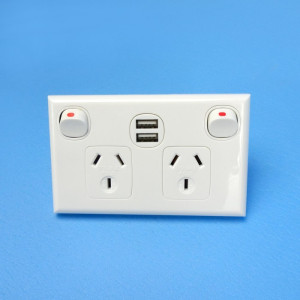 Transco POWERCLIP Double Power Point with Dual USB - Double Pole - White