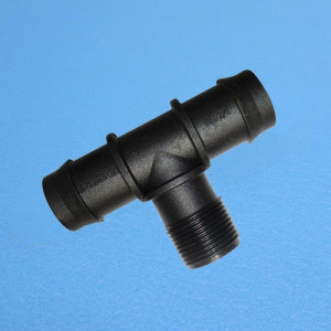 Hose Barb Tee - 2 x 25mm Barbs / 3/4 inch Male BSP Centre Branch