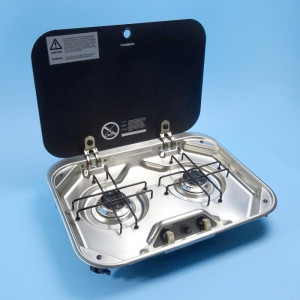 Dometic PI8022 Gas Cooktop - 2 Burner - Glass Lid - 480 x 370mm