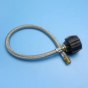 Keefer Stainless Steel Braided LCC27 Gas Pigtail - 450mm - 1/4 inch Male NPT - Single-Cylinder Systems