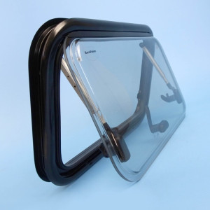 Aussie Traveller EuroVision Window with Blind & Flyscreen - Black Frame / 300mm H x 500mm W