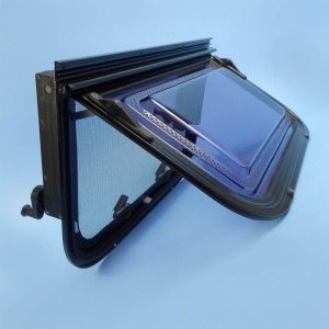 Aussie Traveller Single-Hopper Wind-Out Window - Black Frame - 280mm H x 457mm W