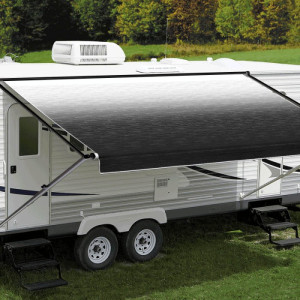 Carefree Fiesta Awning Fabric & Roller Assembly with LEDs - 10ft - Triple Black Shale Fade