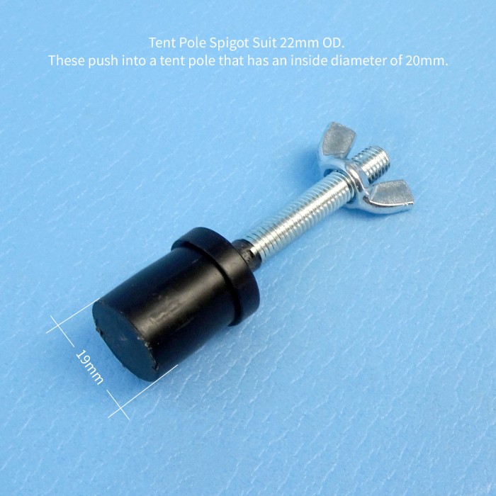 Tent Pole Spigot Suit 22mm OD, Thread Plus Wingnut CaravansPlus