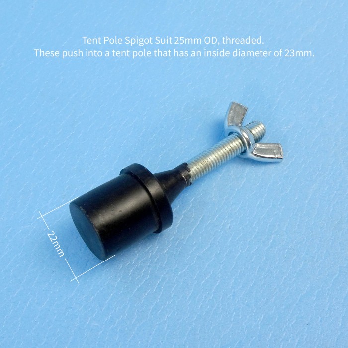 Tent Pole Spigot Suit 25mm OD, Thread Plus Wingnut CaravansPlus